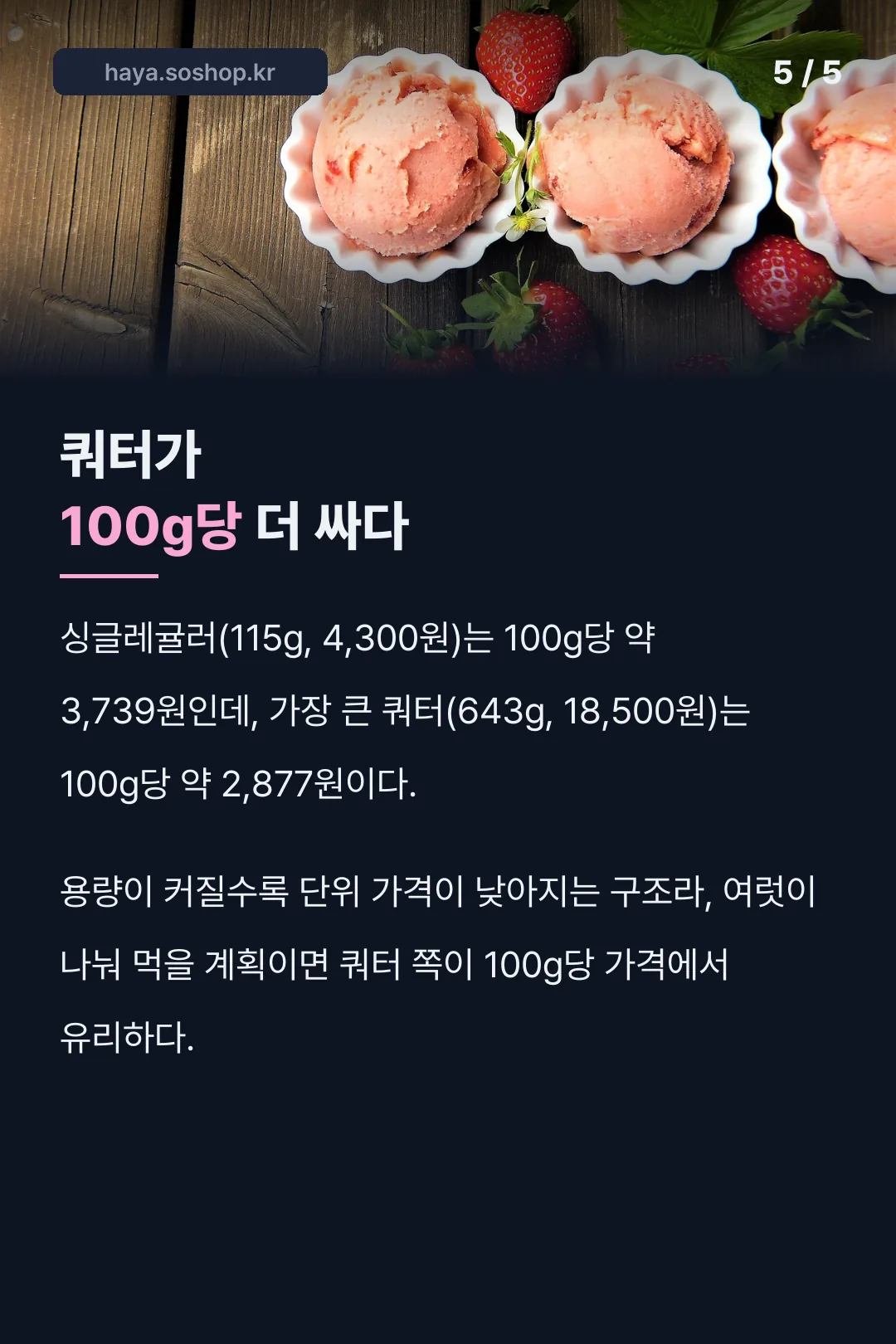 용량별 100g당 단가 비교