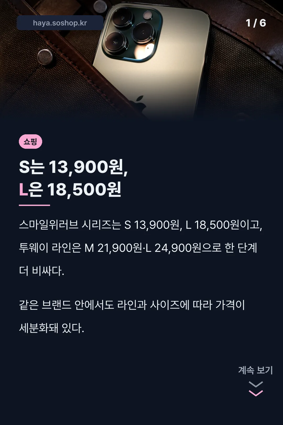 사이즈별 가격 비교